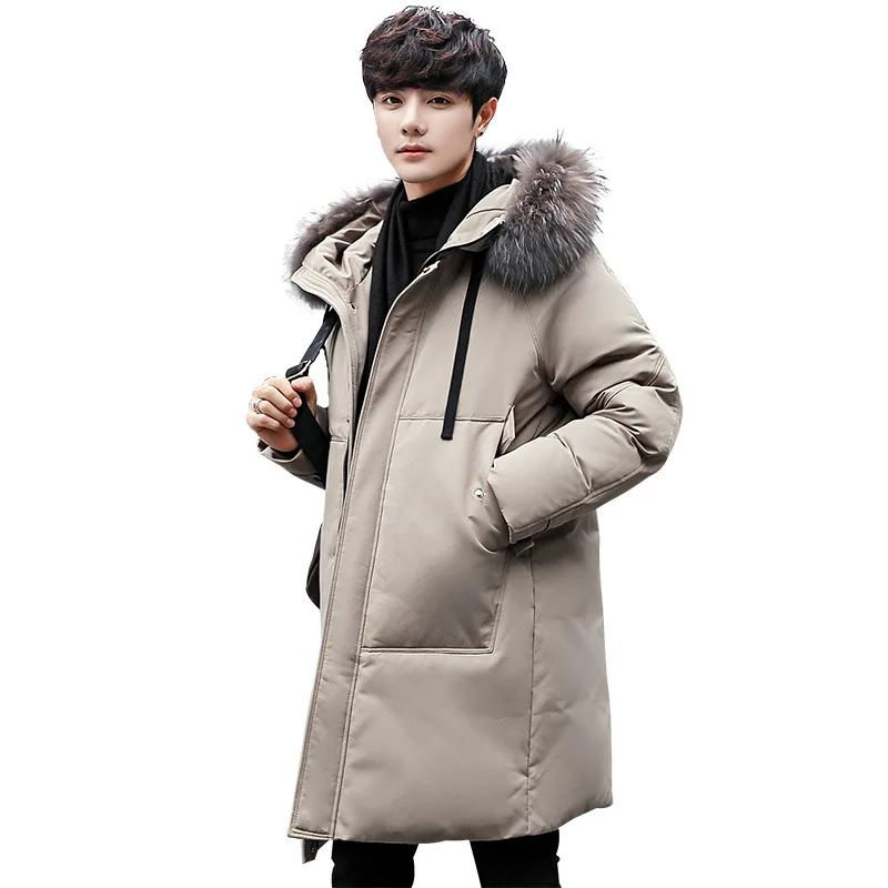 Winter White Duck down Men's Mid-length down Jacket Thick Warm Korean-style Hooded Popular Brand Men'S Wear