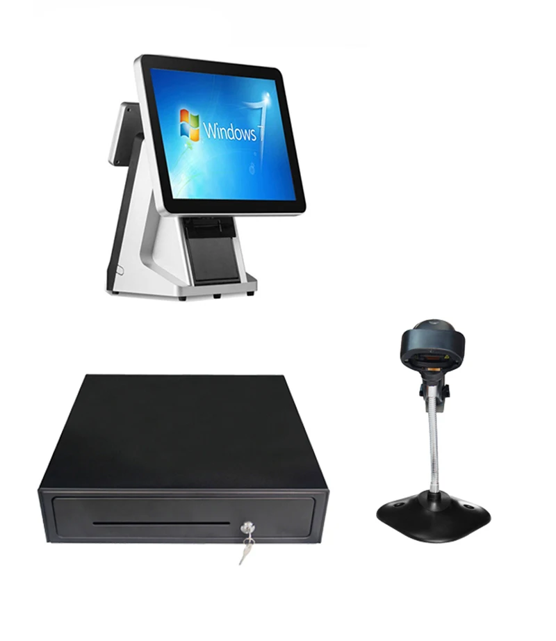 POS System with 80mm priner VFD for retailers All In One POS Machine 15inch touch screen POS terminal