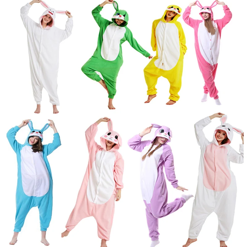 Winter Woman Pijamas Partido Páscoa Jumpsuit Cores Novidade Adultos Coelho Homens Cosplay Animais Onesies Raccoon Kigurumi