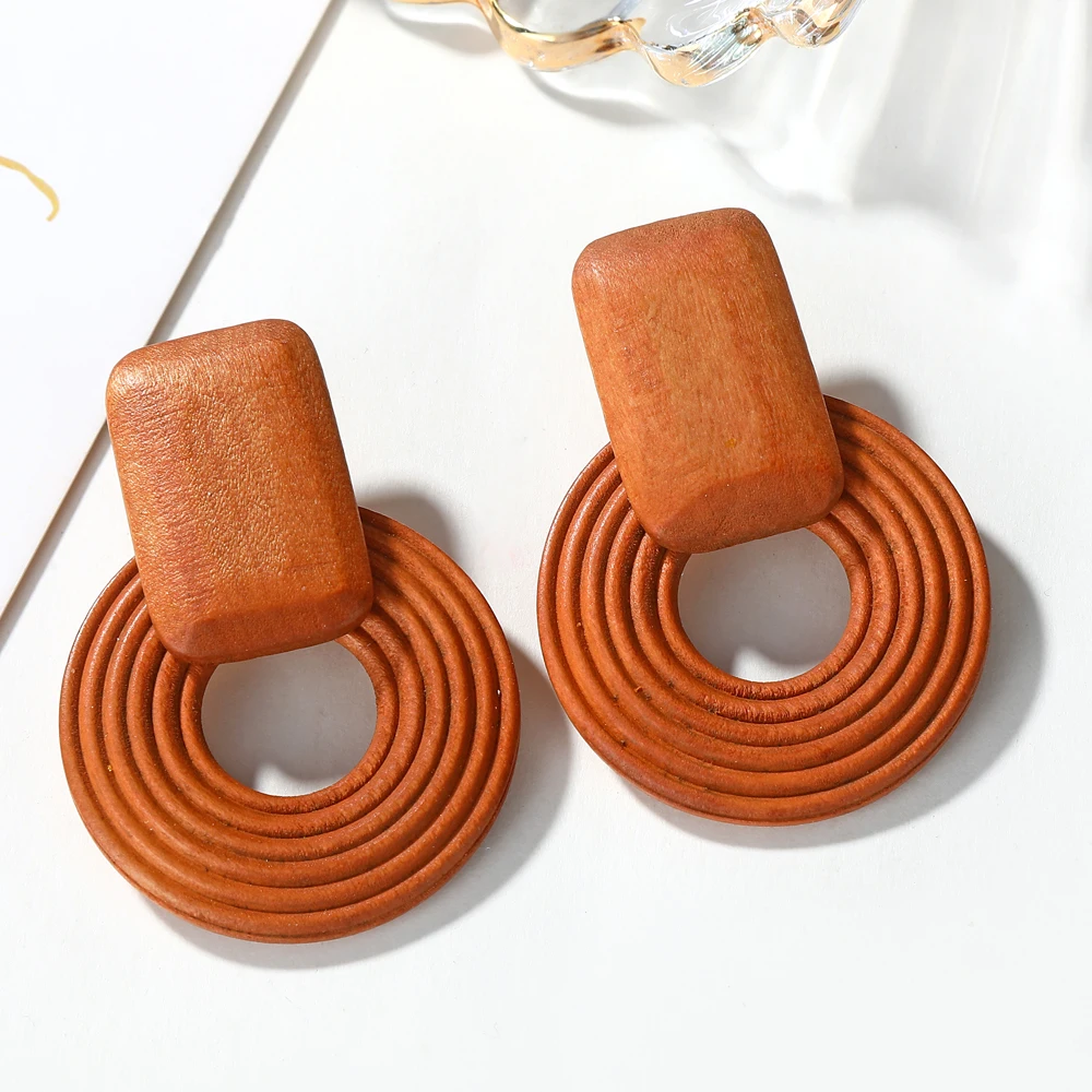YAOLOGE 2019 New Korea Handmade Wooden Straw Woven Rattan Vine Braid Women Earrings Geometric Large Circle Long Drop Earrings