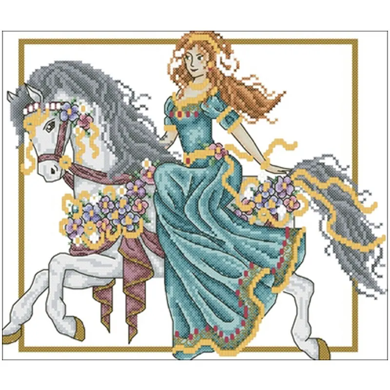 Medieval lady riding a horse patterns Counted Cross Stitch 11CT 14CT 18CT DIYChinese Cross Stitch Kit Embroidery Needlework Sets