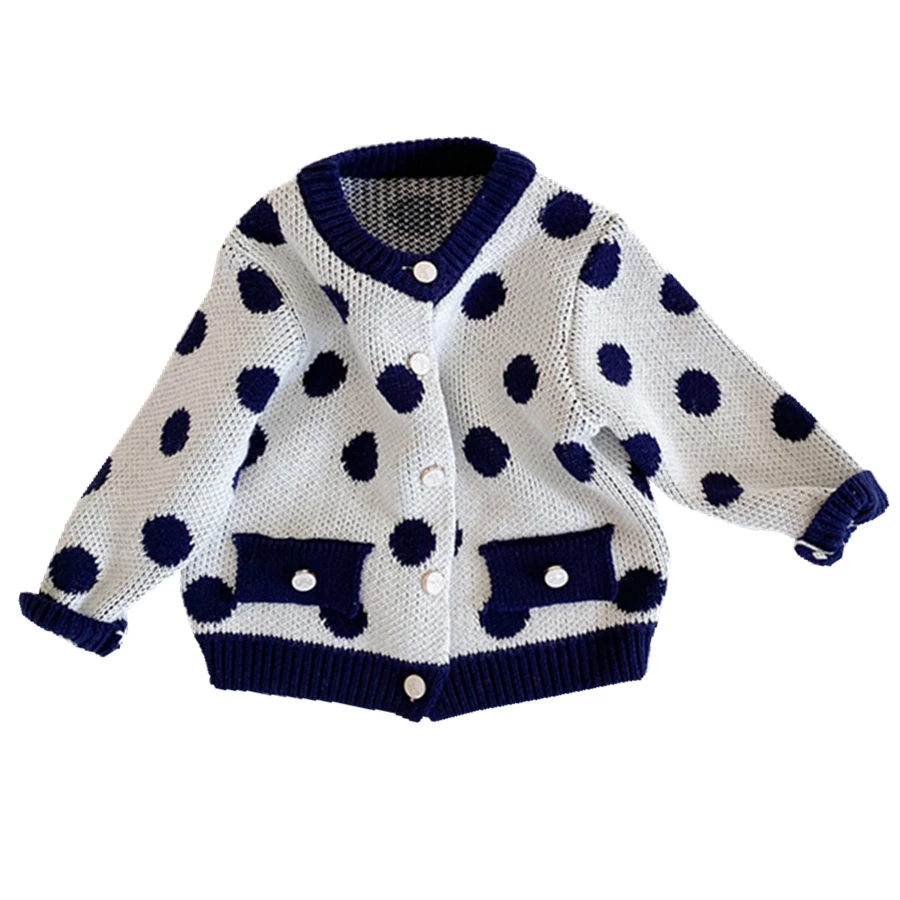 

Navy Blue Polka Dot Baby Cardigan Unisex Sweater Jacket Baby Boy Cotton 3 6 9 12 18 24 Month Newborn Clothes OBS214864