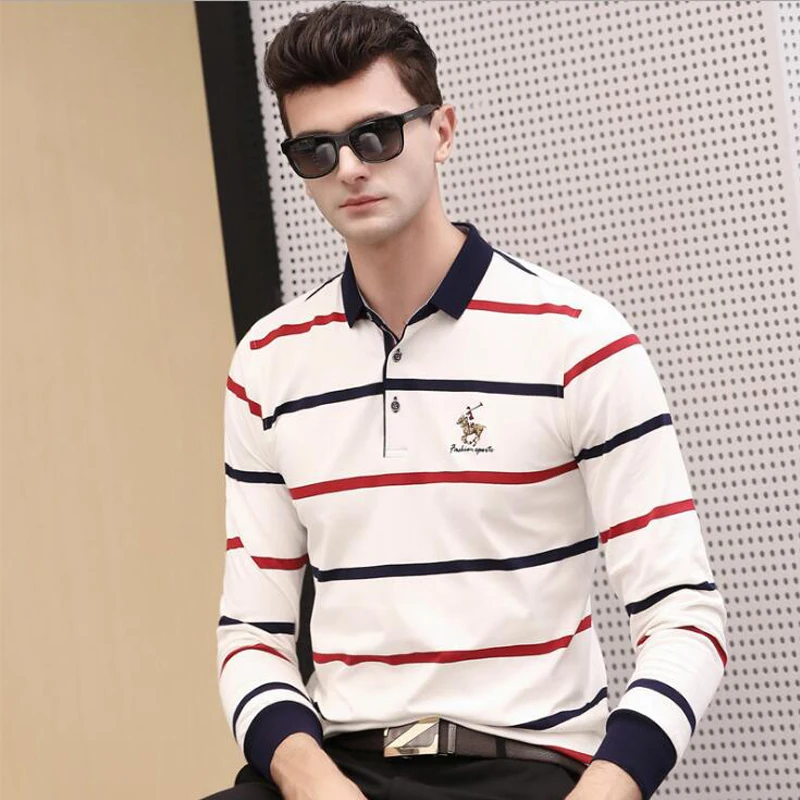 Autumn winter new polo shirt High quality brand cotton men\'s polo shirt Long sleeve casual striped shirt polo men clothing