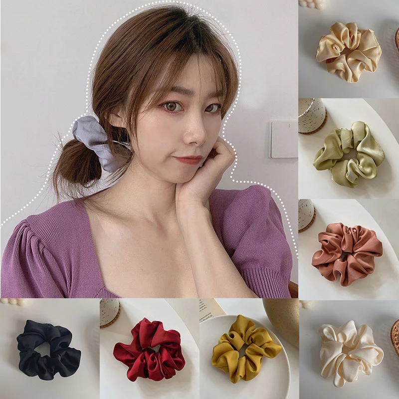 Women Silk Scrunchie Elastic Multicolor Hair Band Ponytail Holder Headband Hair Accessories 1PC Satin Silk Solid Color Hair Ties