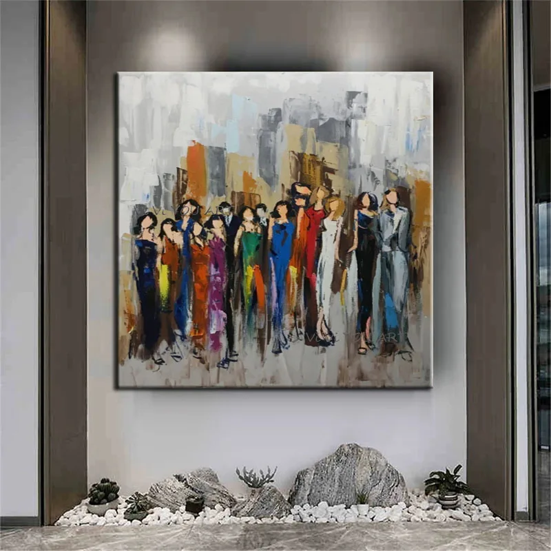 100%Hand Painted Handmade Knife Art Oil Painting Wall Pictures Impression Figure Abstract Living Room Decoration Frameless