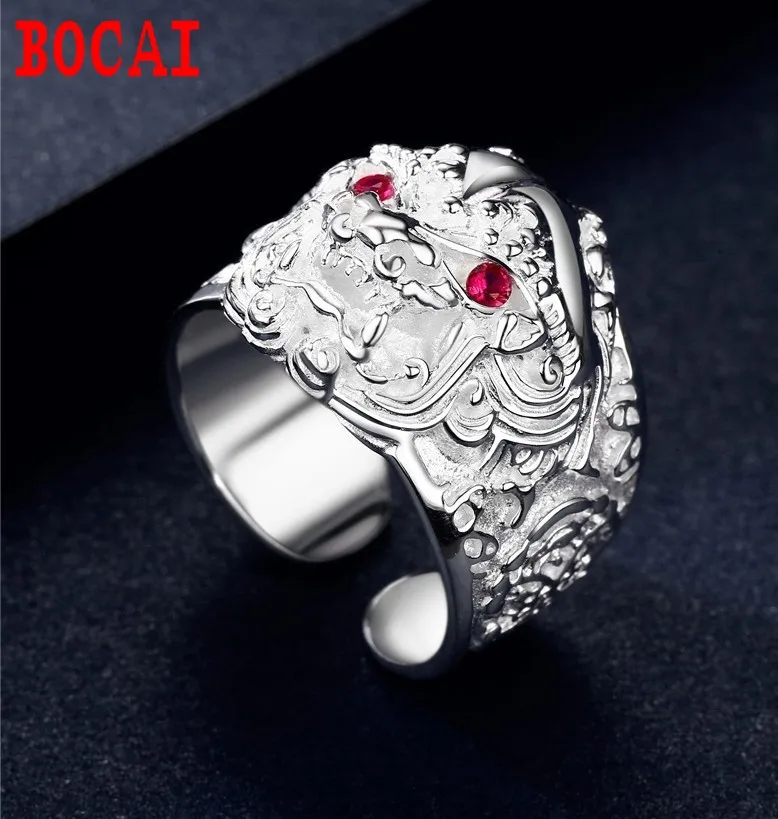 

S925 sterling silver retro domineering Pixiu single index finger open ring men