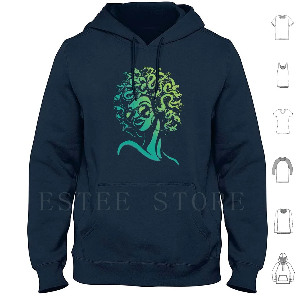 Funky Hoodie Long Sleeve Womens Lady Portrait Face Funky Groovy Myth Mythology Mythical Greek Legend Retro Afro Hair