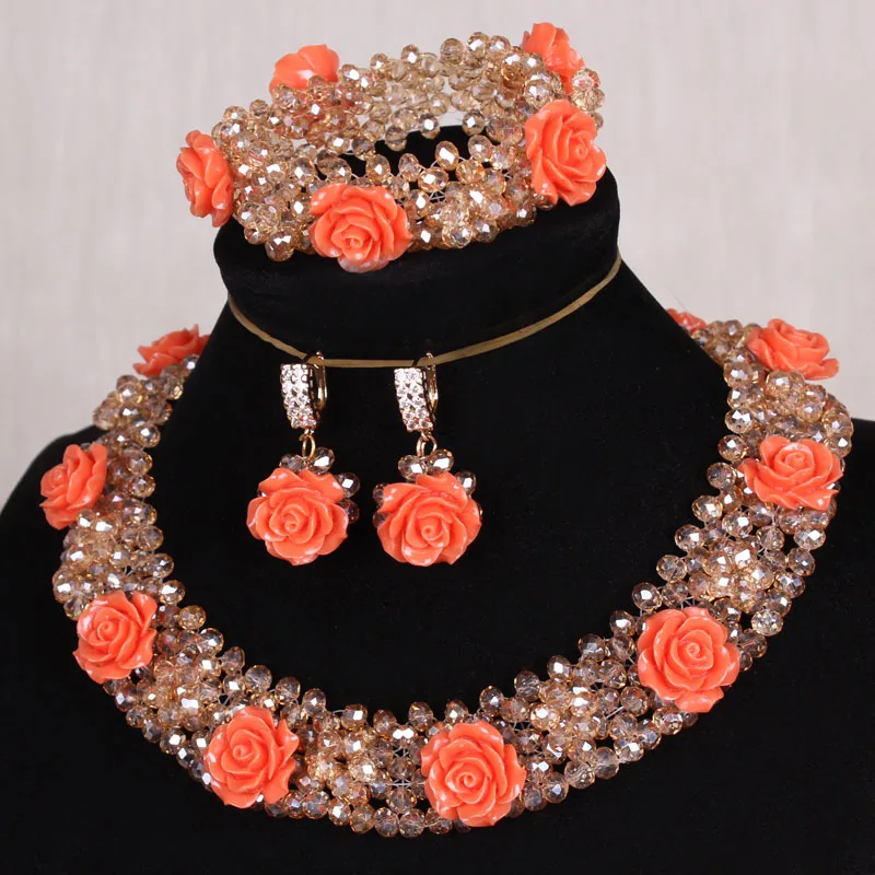 Dudo Champagne African Nigerian Coral Beads Necklace Jewelry Set 2023