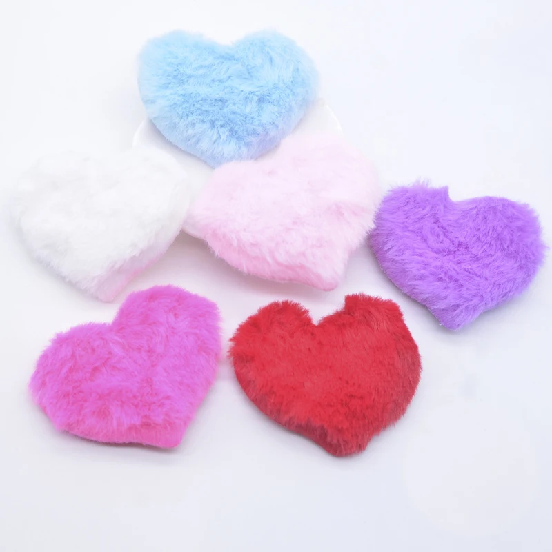 12Pcs 60*50mm Padded Plush Furry Heart Applique for DIY Headwear Hair Clips Bow Accessory Craft Clothes Hat Sewing Patches Decor