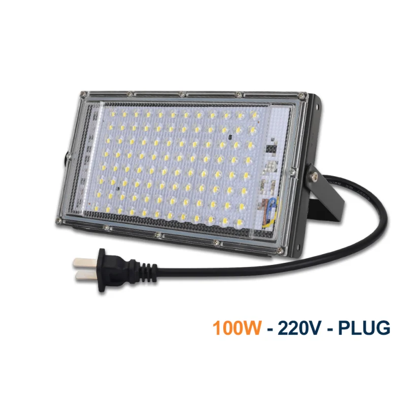 led flood light 100w 220v iluminacao exterior com plug floodlight led projetor spotlight led refletor foco lampada luzes de parede 01