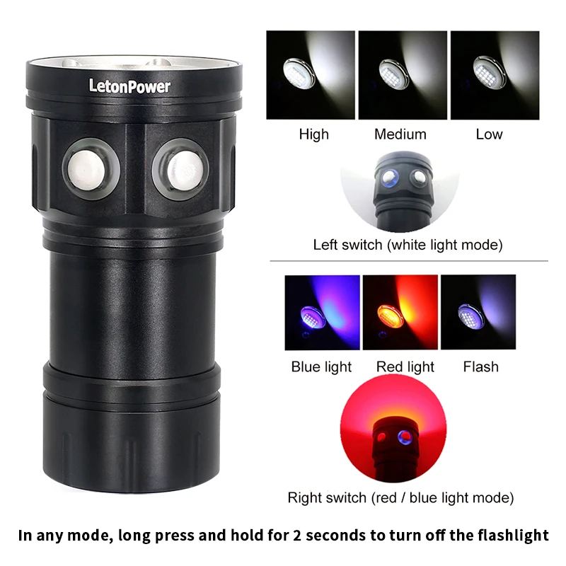 LetonPower Underwater Photography Light Highlight 20000Lumens 15 XM-L2 LED Diving Flashlight Underwater 100M Waterproof Video