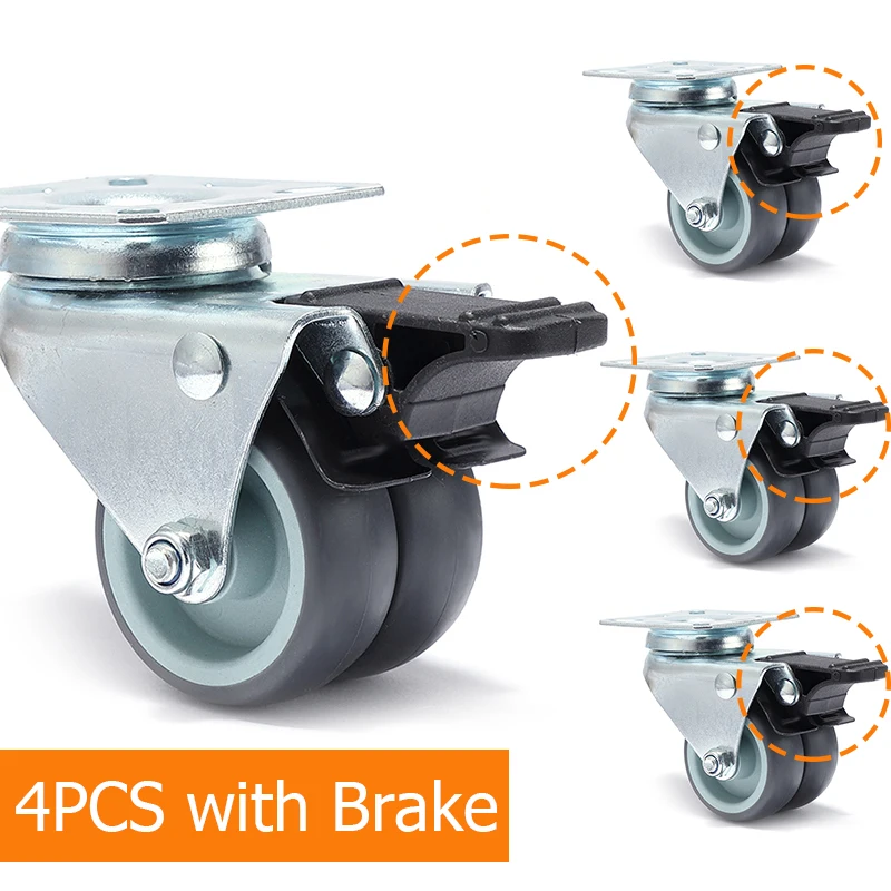 4 stks KAK Swivel Mute Wiel Caster Vervanging 2 Inch 60 KG Zacht Rubber Veilige Roller Meubels Wielen voor Trolley eettafel
