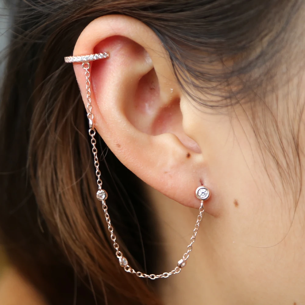 Korean Version 925 silver Jewelry Tassel Earrings Fashion Retro Long chain Earrings Chain Metal cuff Earrings
