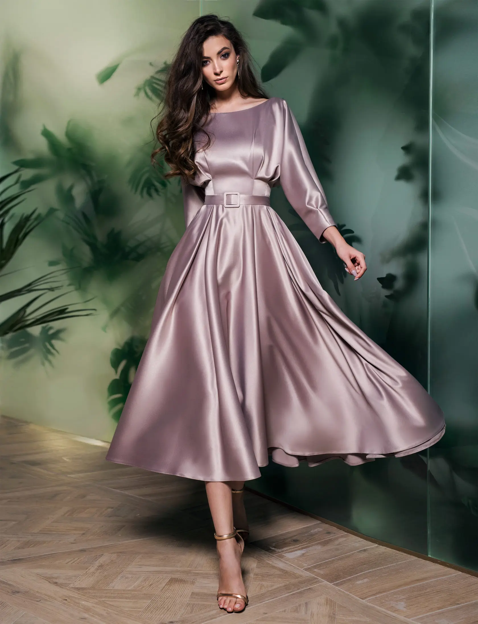 

Elegant Tea Length Evening Party Dress Short 2024 Long Sleeves Backless Satin Formal Prom Gown Vestidos De Longo