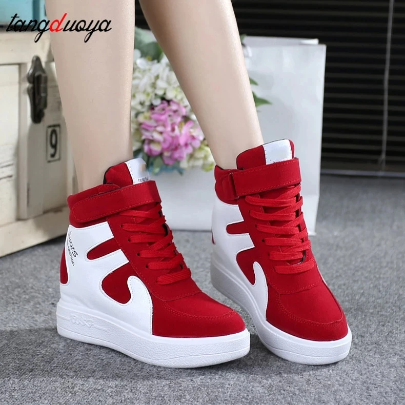 red sneakers women 2025 High top Platform Sneakers women outdoor Casual Wedges shoes Ladies Shoes Black Platform Vulcanize Shoes