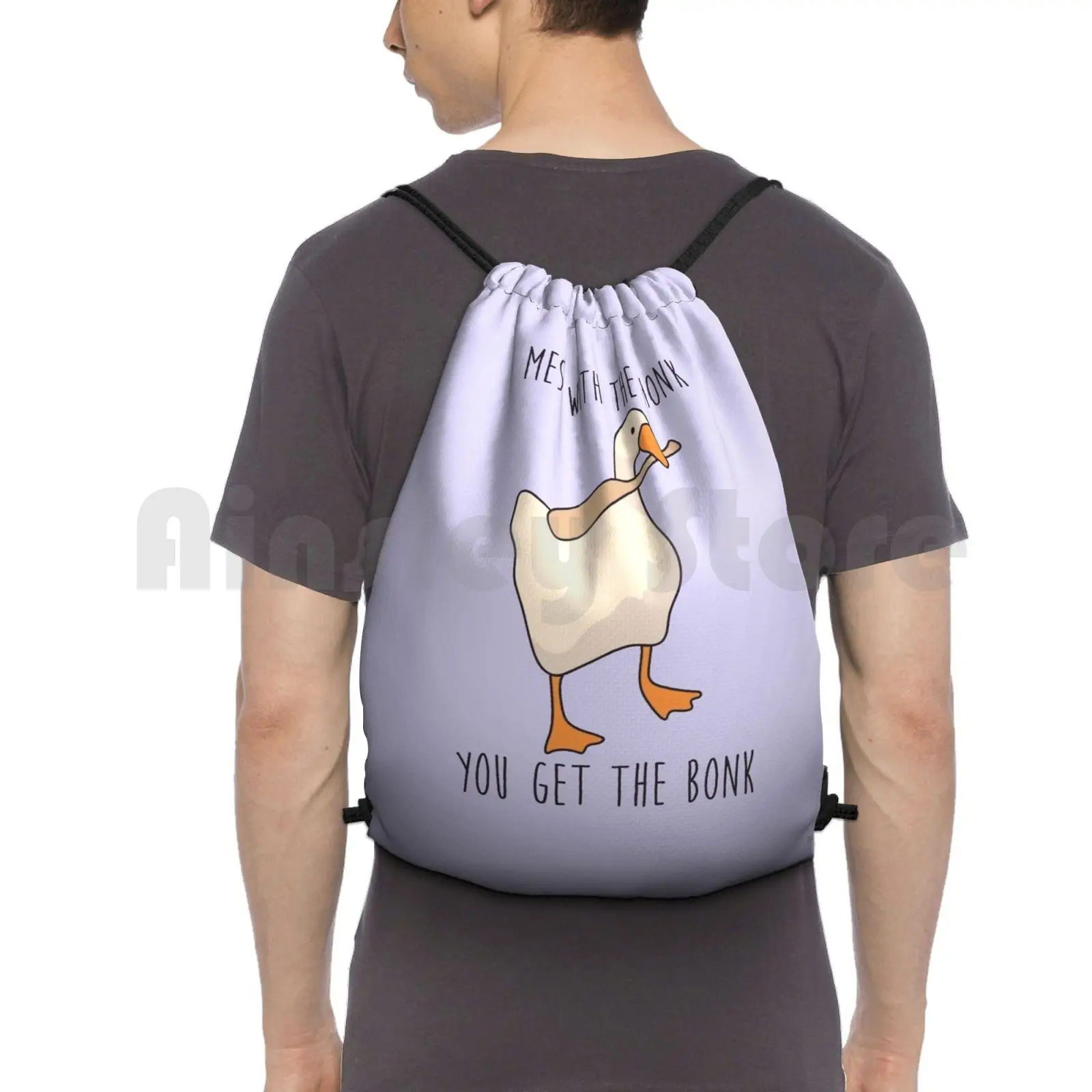 

Mess With The Honk You Get The Bonk-Untitled Goose Game Backpack Drawstring Bags Gym Bag Waterproof Switch Untitled Goose