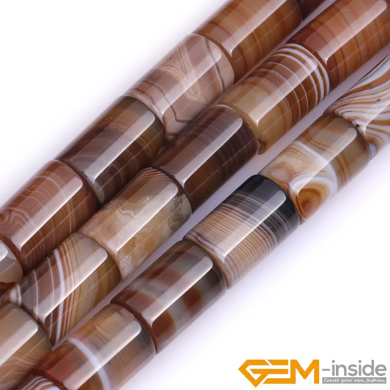 Natural Brown Botswana Agates Drum Tube Accessorries Beads For Jewelry Making Strand 15 inch DIY Jewelry Stripe Agates Bead Gift