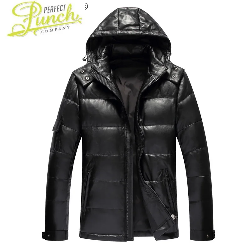 

Clothing Men Men's Winter Down Jacket Real Sheepskin Leather Jackets Hooded Thick Coat Mens Clothing Jaqueta LXR387