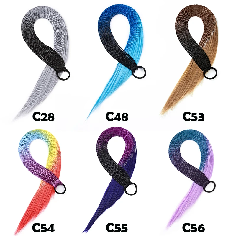 S-noilite Synthetic 24inch Girls Cute Elastic Hair Rope Rubber Bands Braided Hair Ponytail Hair Braid With Rubber Band Hair Ring