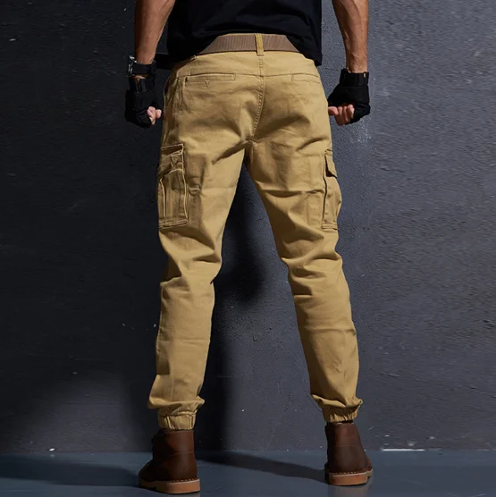 Calça cargo masculina, calça harem tática flexível de tamanho grande, calça militar de hip hop, para corrida, 2020