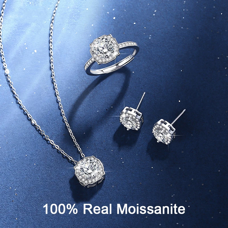 

3CT Sterling Silver Moissanite Bridal Jewelry Set Color Moissanite Necklace Earring Ring Set Wedding Jewelry Sets For Women Gift