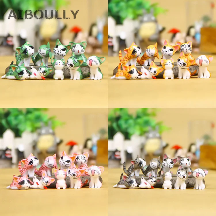 9pcs Kawaii Cheese Cats Kitty Statue Miniatures Resin Kitten Cat Figurines Mini Garden Figures Decoration for Home Kids Toys