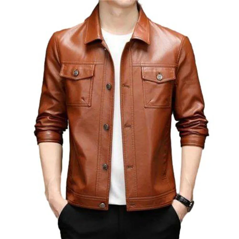 Idopy Men`s Real Leather Jacket Business Classic Slim Fit Pockets Office Business Outerwear Jacket and Coat For Male