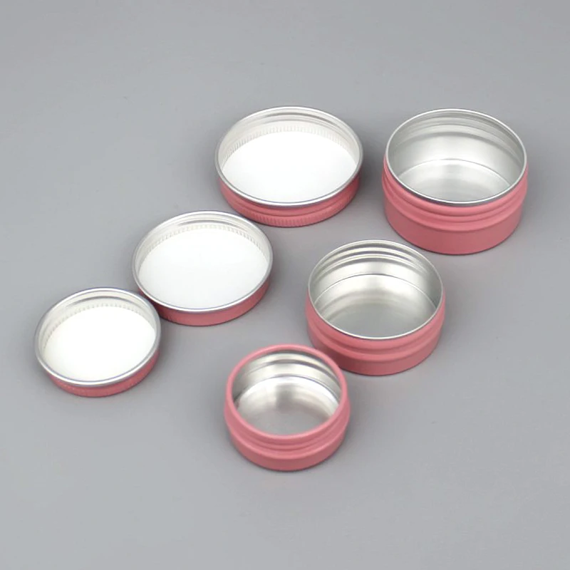 50PCS 5g-60g Pink Screw Thread Empty Aluminum Cream Jar Tin Cosmetic Lip Balm Container Nail Decor Crafts Pot Refillable Bottles