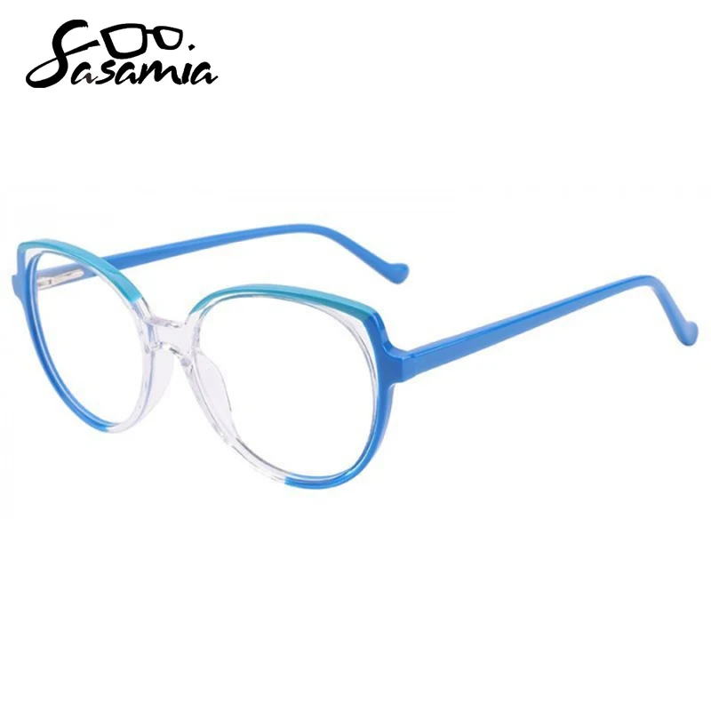 SASAMIA Women Glasses Frame Round Glasses Acetate Material Woman Anti-blue Glasses Patchwork Optical Prescription Glasses WD4144