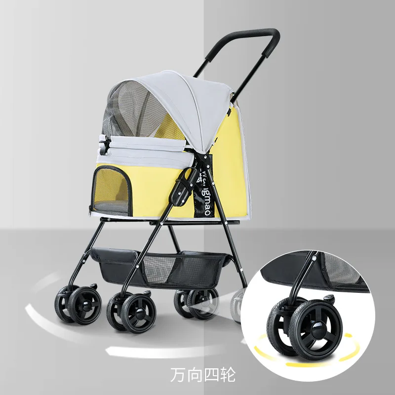 Pet Stroller Transporter Carrier For Dogs Detachable Foldable Portable Breathable Windproof Newborn Cat Dog Four Wheeled Car