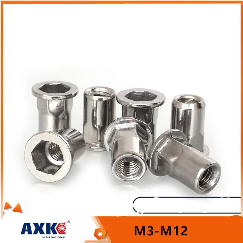 

2/10pc M3 M4 M5 M6 M8 M10 M12 304 Stainless Steel Hex Hexagon Flat Head Countersunk Head Binding Rivet Nut Insert Rivnut Nutsert