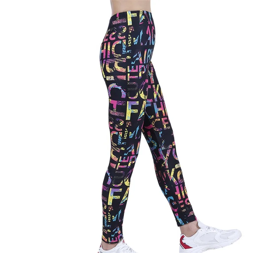 LJCUIYAO Yoga Hosen Frauen Hohe Taille Leggings Atmungsaktive Gym Fitness Push-Up Kleidung Mädchen Graffiti Buchstaben Muster New Bottom