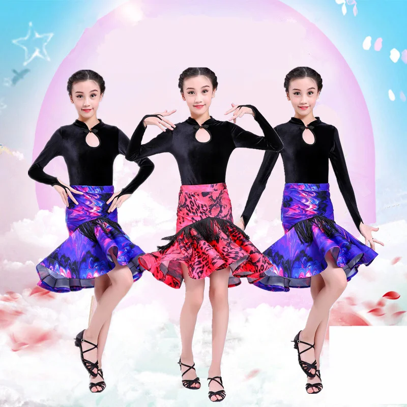 Mới Trẻ Em Bé Gái Nhung Nhảy Latin Áo Thể Dục Dụng Cụ Dancewear Tango Salsa Trang Phục Vòng Tròn Lớn Phòng Khiêu Vũ Váy Cho Bé Gái