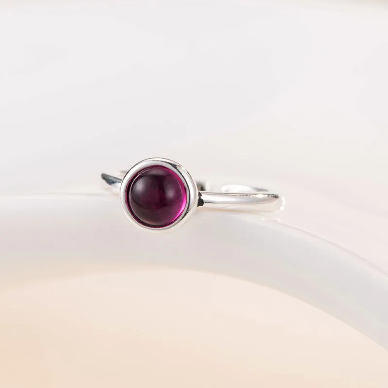 925 Sterling Silver Round Red Open Rings For Women Vintage Style Lady Prevent Allergy Sterling-silver-jewelry
