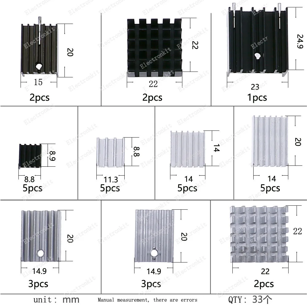 Kit de dissipateur thermique, refroidisseur Raspberry Pi, ram, CPU, GPU, VGA, IC, ordinateur portable, LED, MOSFET, régulateur de tension SCR, 33 pièces