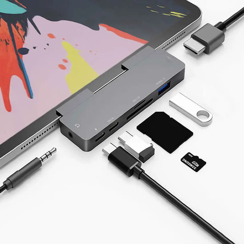 OUTMIX USB C Hub do 4K HDMI kompatybilny adapter z USB-C PD USB3.0 3.5mm Jack Port USB Type C Dock dla iPad Pro Macbook Pro/Air