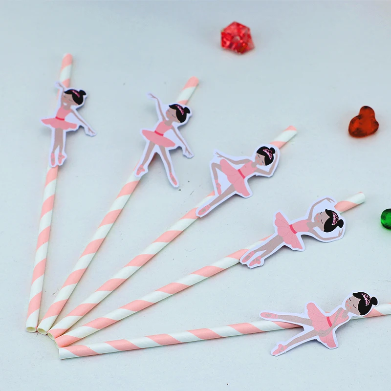 Ballerinas Theme Party Paper Straws African American Ballet Girls Drinking Straws Event Birthday Party Decorations Supplies