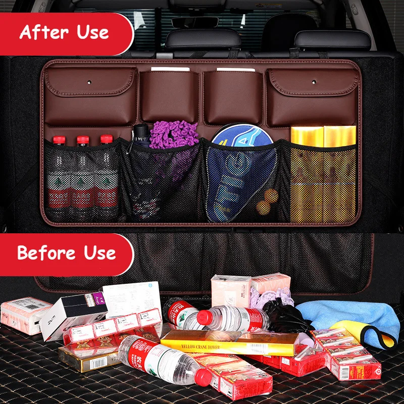 High Quality Leather Car Trunk Organizer 2023 Rear Seat Back Storage Bag Multi-use Car Trunk Organizer Auto Accessories Supplies