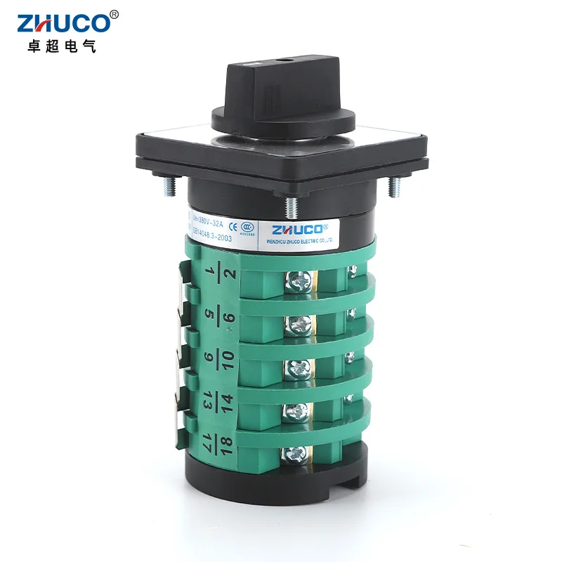 ZHUCO KDHC-32/3X7-5 690V 32A 1-7 7 Position 5 Pole Sliver Contact Adjustable Welding Machine Rotary Changeover Cam Switch