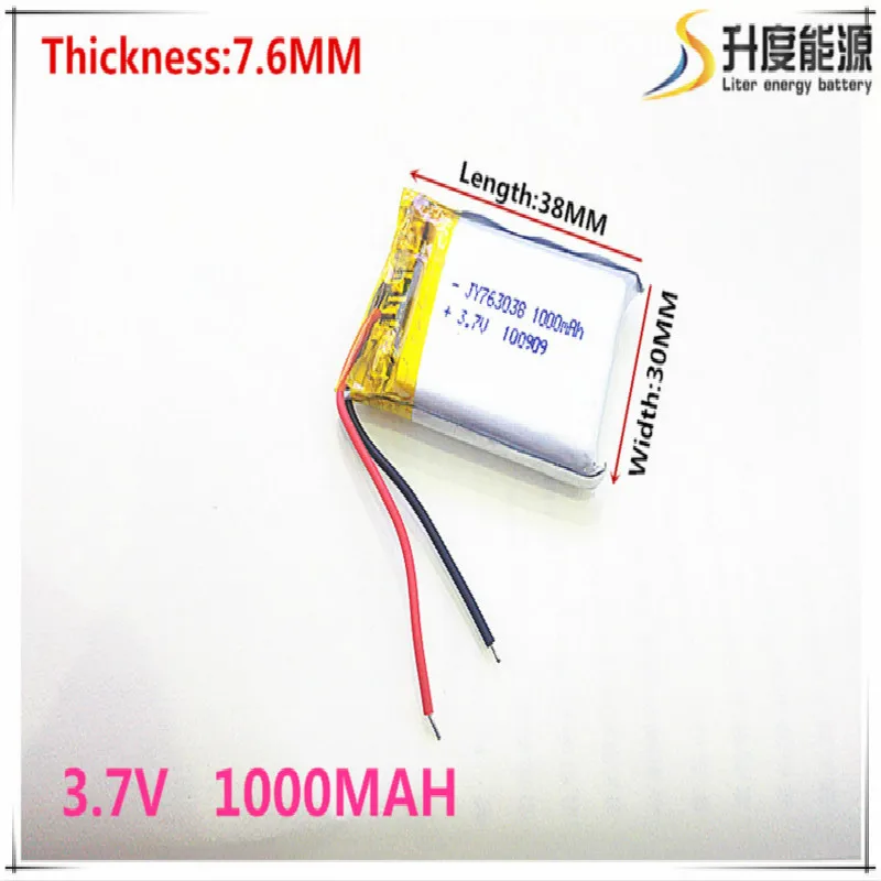 Free shipping 3.7 V 763038 lithium-ion polymer battery 1000 mah vehicle traveling data recorder LED speakers toys