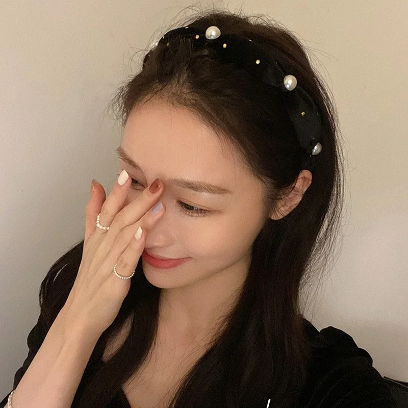 Korean retro velvet pearl headband net celebrity 2021 new temperament headwear headband all-match go out hair accessories