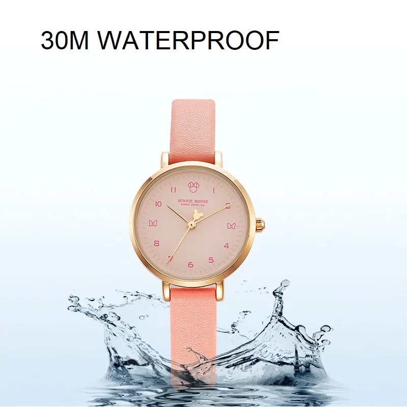 Disney Original New Ladies Wristwatches Mickey Mouse Genuine Leather Quartz Womens Watches Waterproof  Fashion Femal Girl Clocks