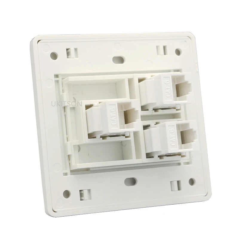 3 Ports Female CAT6 RJ45 Internet LAN Faceplate Network Socket 86x86mm Wall Panel For Office Homoe Computer Plug