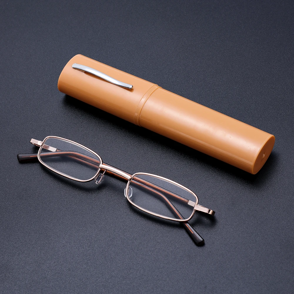 Slim Reading Glasses with Tube Case Portable Lightweight Readers Glasses for Men Women Mini Compact Anti-blue Light Eyewear