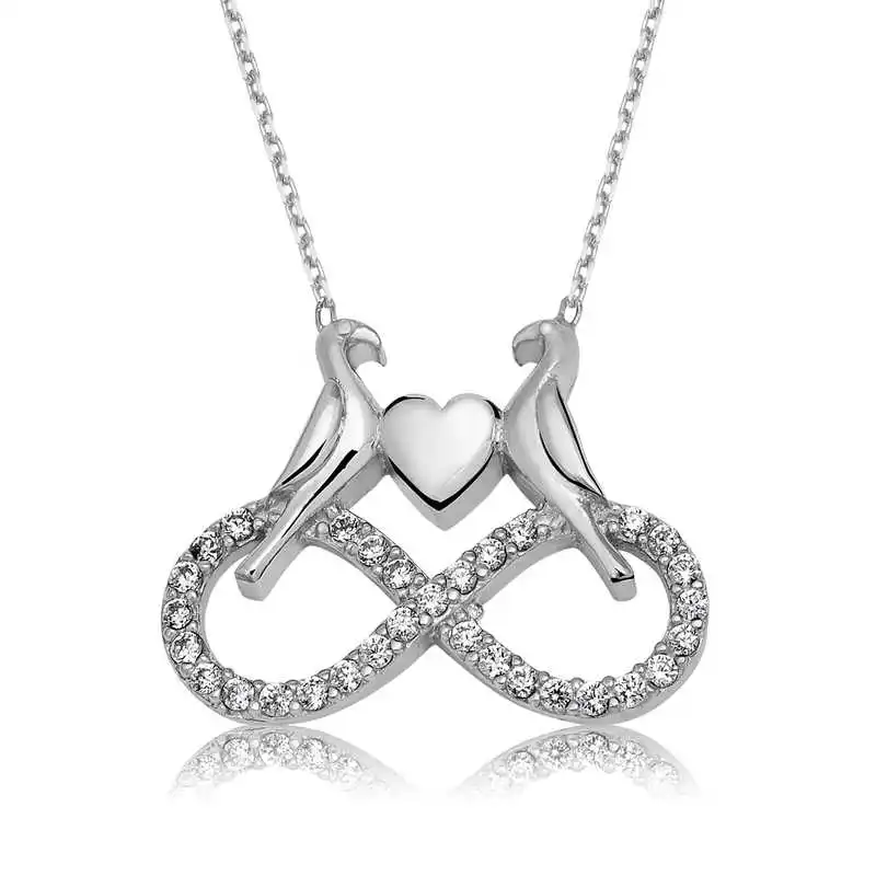 Silver Infinite Love Women Necklace Zircon Stone 925 Sterling Women Fine Jewelry Wedding Party Birthday Gift - Box - Pendant - Chain Choker - Female - Ladies - Fashion