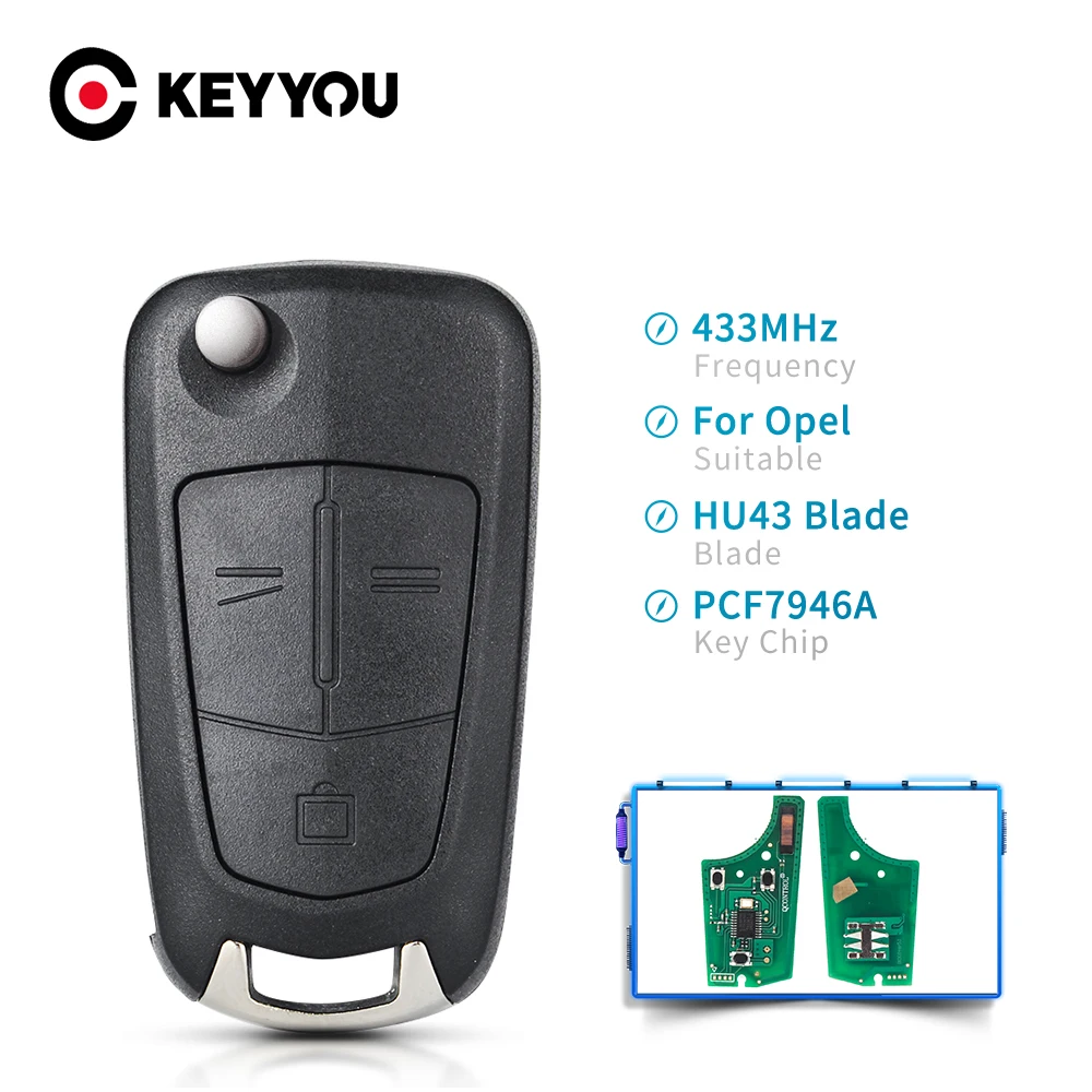 

KEYYOU Car Remote Flip Key For Opel Vauxhall Vectra C Signum 2002 2003 2004 2005 2006 2007 2008 2009 433MHz PCF7946A 3 Buttons