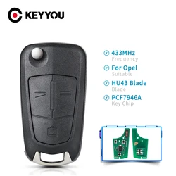 KEYYOU Car Remote Flip Key For Opel Vauxhall Vectra C Signum 2002 2003 2004 2005 2006 2007 2008 2009 433MHz PCF7946A 3 Buttons