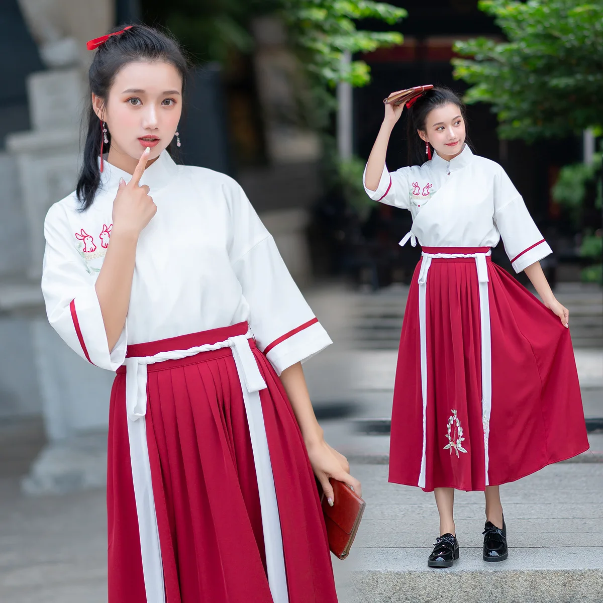 Chinese National Style Woman Hanfu Dress Floral Embroidery Folk Dance Costume Ancient Red Clothin Kung Fu Uniform