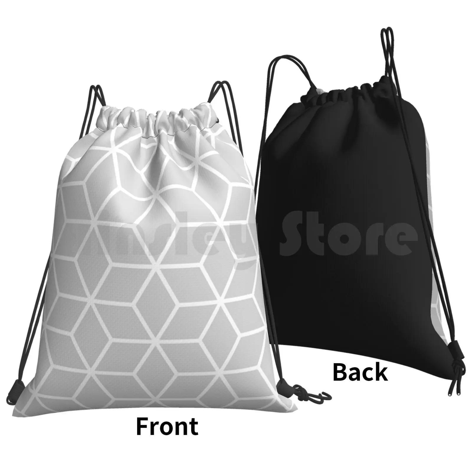 Lightgrey Interlocked Hexagon Lattice Backpack Drawstring Bag Riding Climbing Gym Bag Lightgrey Geometric Chain Interlocked