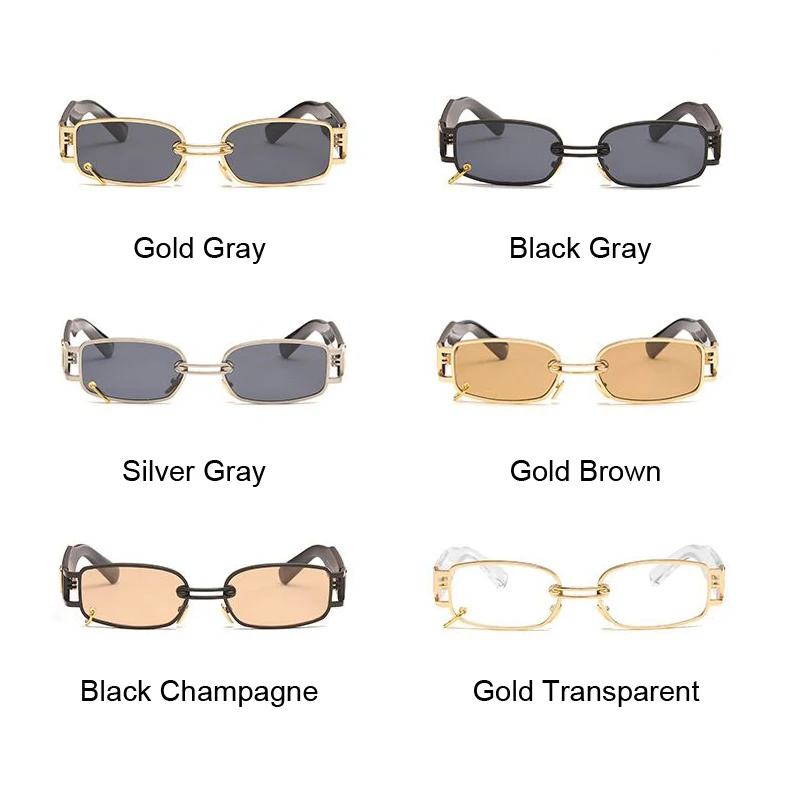 Vintage Small Rectangle Woman Man Luxury Brand Designer Sun Glasses Retro Punk Style Shades Hip Hop Metal Oculos De Sol